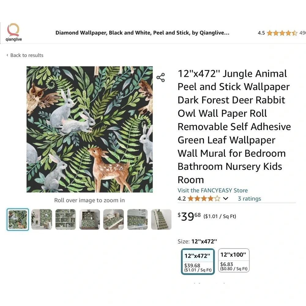 Lot Of 2 FANCYEASY Jungle Forest Animal Peel And Stick Wallpaper Rolls